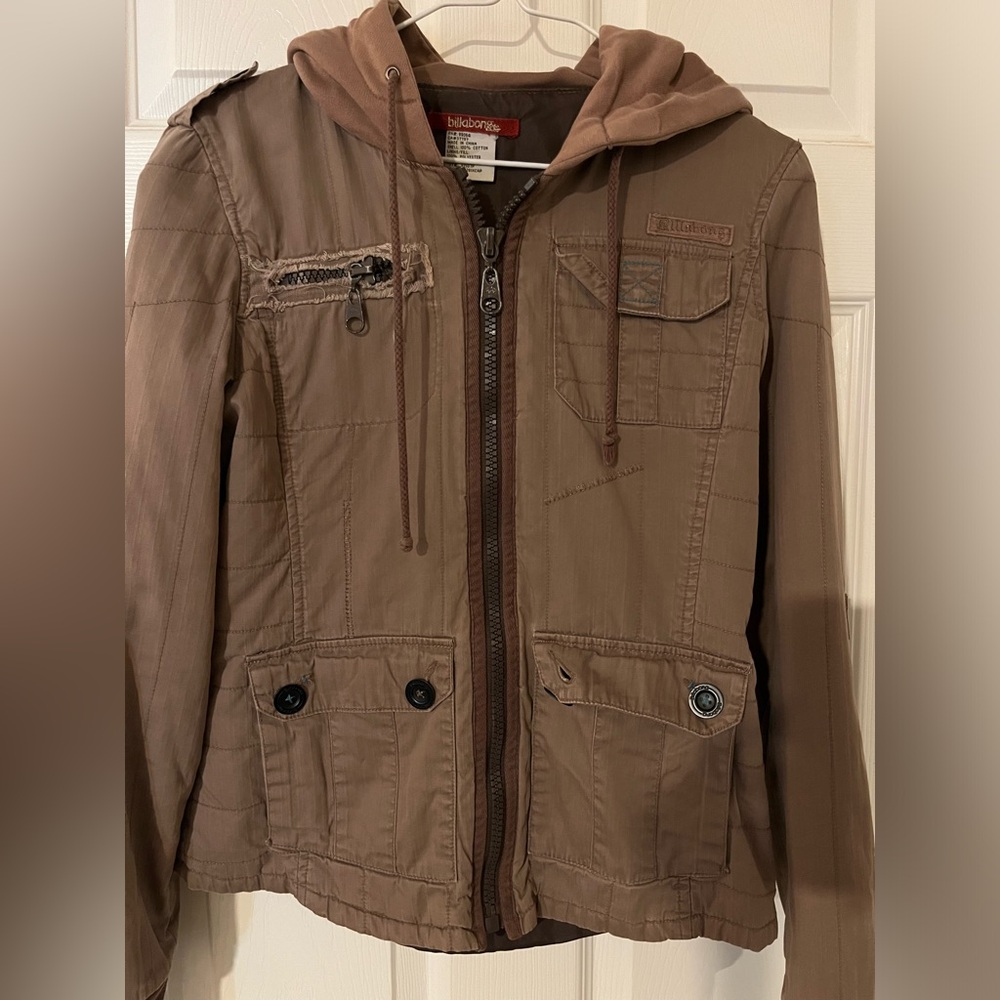 Billabong Brown Hooded Zio Up Utility Jacket Size Medium